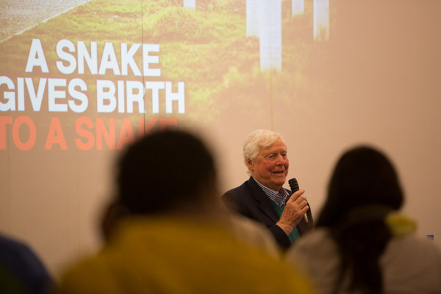 Dr. Boraine speaks on the panel following GAC film screening at the Holocaust Center in Cape Town (photo credit: Vincent Raffray)