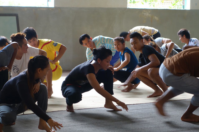 A photo from our last workshop with the Phare performers, February 2015, Battambang